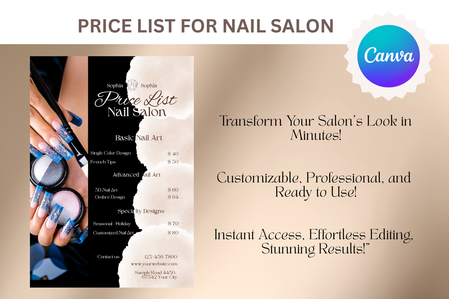 Price List For Nail Salons - "Sophia"