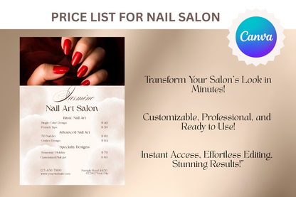 Price List For Nail Salon - "Jasmine"