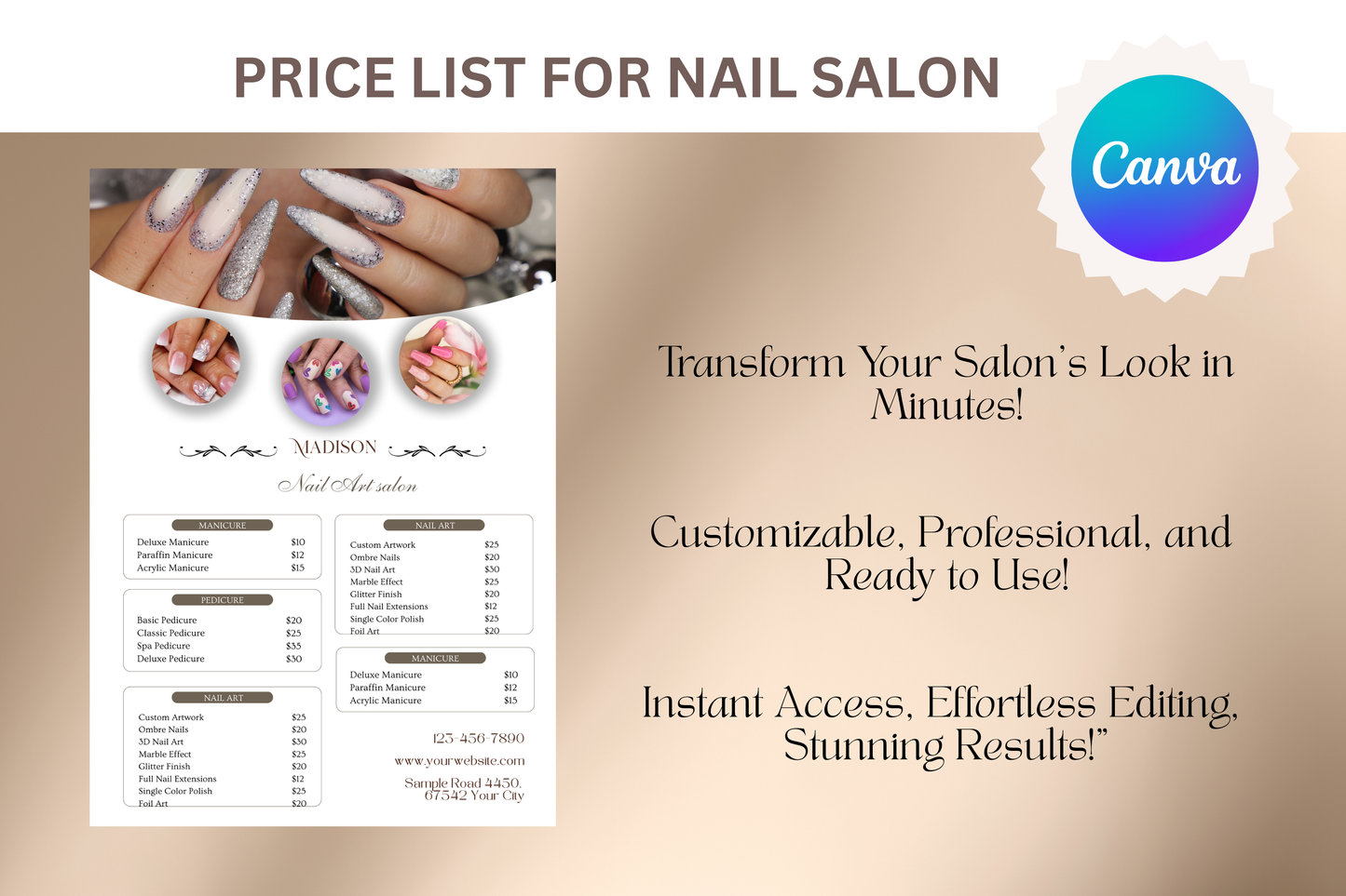 Price List For Nail Salon - "Madison"