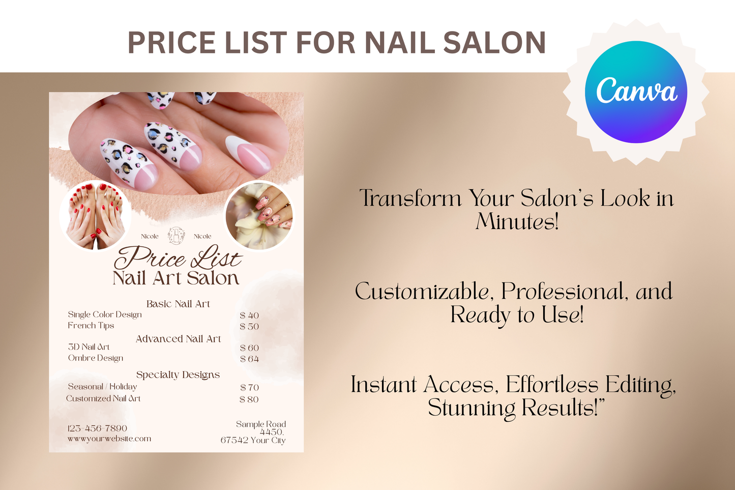 Price List For Nail Salons - "Nicole"